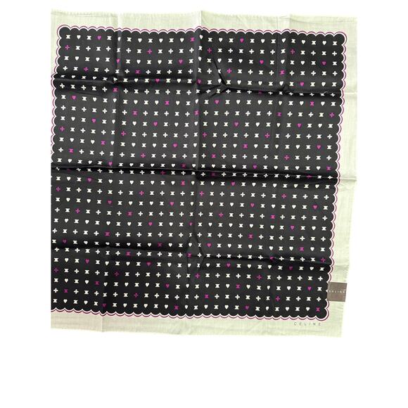 Celine Cotton Square Scarf*Beautiful Triomphe Heart Pattern*Black Purple*Tags - Picture 2 of 4